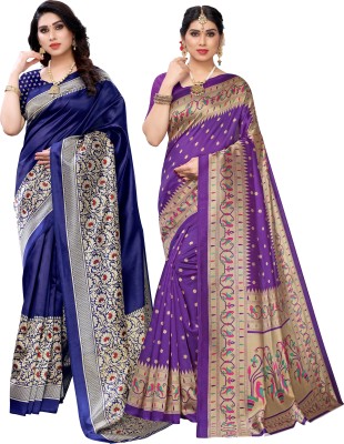 Pisara Printed Bollywood Art Silk Saree(Pack of 2, Blue, Purple)