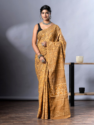 NaiNath Fab Printed Handloom Pure Cotton Saree(Mustard)