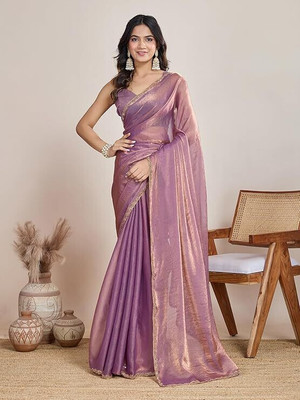 sareya veela Solid/Plain, Embroidered Maheshwari Georgette Saree(Purple)