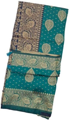 maa dhanalaksmi Floral Print Banarasi Silk Blend Saree(Green, Blue, Gold)