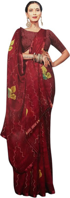 AGANTUK Floral Print Daily Wear Chiffon Saree(Maroon)