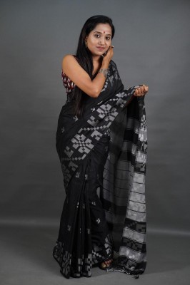 Rnn Saree Embroidered Handloom Pure Cotton Saree(Black)