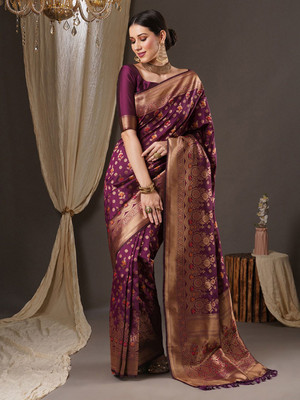 ANOUK Woven Banarasi Silk Blend Saree(Purple)