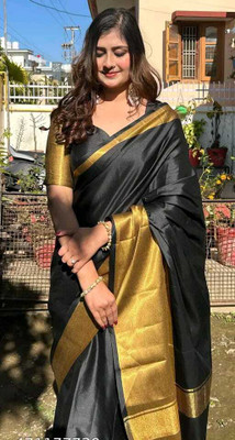 KAKADIYA CREATION Solid/Plain Bollywood Chiffon Saree(Black)