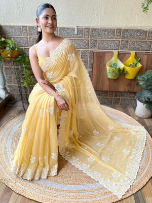 Sareemall Embroidered Bollywood Georgette Saree(Yellow)