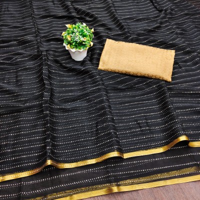 DIVYASHAKTI FASHION Striped Bollywood Chiffon Saree(Black)