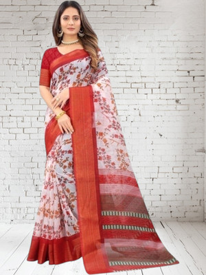 Grubstaker Printed Assam Silk Cotton Blend Saree(Multicolor)