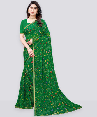 Samah Geometric Print Daily Wear Georgette, Chiffon Saree(Green)