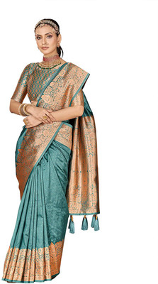 Tasrika Printed Banarasi Pure Silk Saree(Light Blue)