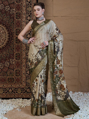 ANOUK Printed Chinnalapattu Viscose Rayon Saree(Beige)