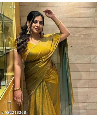 Shirodhari Solid/Plain Bollywood Chiffon Saree(Gold)