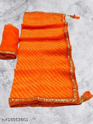 Metro Textiles Printed Bandhani Georgette Saree(Orange)