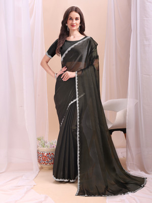 LADYZILLA Solid/Plain Bollywood Jimmy choo Saree(Green)