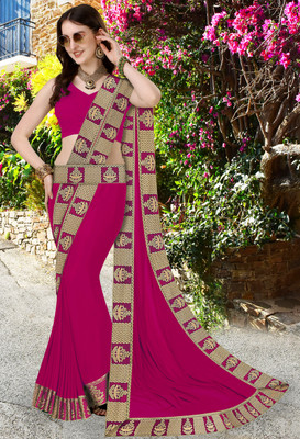FabDaisy Printed Banarasi Lycra Blend Saree(Pink)