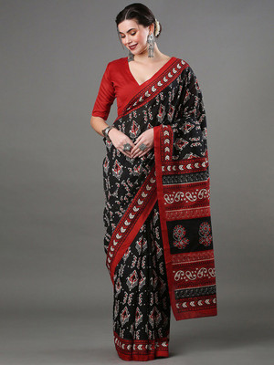 ANOUK Printed Bhagalpuri Art Silk Saree(Black)