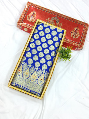 Sijileen Woven, Self Design Banarasi Silk Blend Saree(Dark Blue)