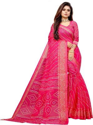 HouseOfCommon Printed Kanjivaram Cotton Blend Saree(Pink)