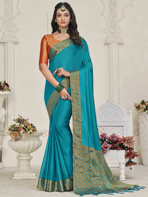 Divastri Woven Kanjivaram Silk Blend Saree(Blue)