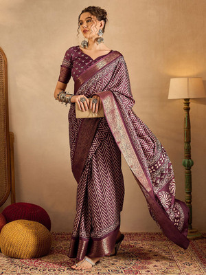Anouk Rustic Printed Chinnalapattu Silk Blend Saree(Purple)