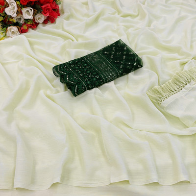 saanvi Solid/Plain, Embellished Bollywood Chiffon Saree(Light Green)