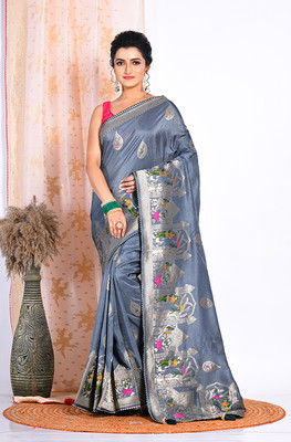 MorChari Self Design Handloom Pure Silk Saree(Grey)