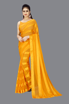 Anand Sarees Striped Bollywood Satin Saree(Yellow)