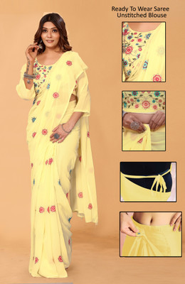 MYSTERY BOX Self Design, Embellished Bollywood Georgette Saree(Yellow)