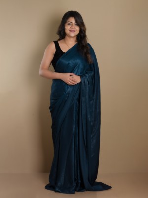 Sarika Solid/Plain Bollywood Chiffon Saree(Blue)