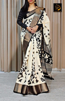 HAMOFY Digital Print Bollywood Silk Blend Saree(Black)