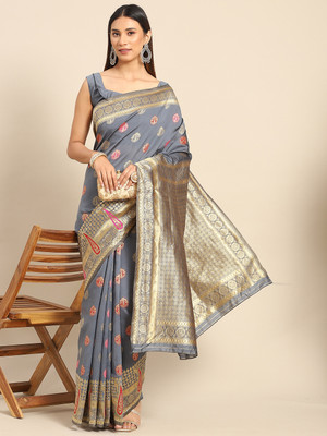 Divastri Woven Banarasi Silk Blend Saree(Grey)