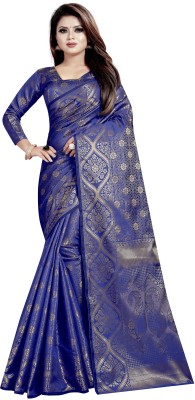 Hinayat Fashion Solid/Plain Kanjivaram Pure Silk, Art Silk Saree(Blue)