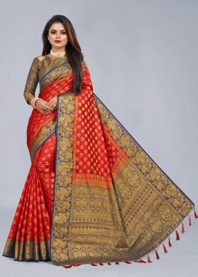 DHRUVIL TEXTILES Self Design Banarasi Cotton Silk Saree(Multicolor)