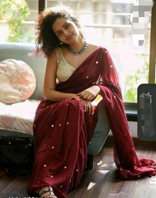 Shree Ethnic Embellished Bollywood Handloom Cotton Blend Saree(Maroon)