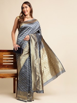 VredeVogel Woven Banarasi Silk Blend Saree(Grey)