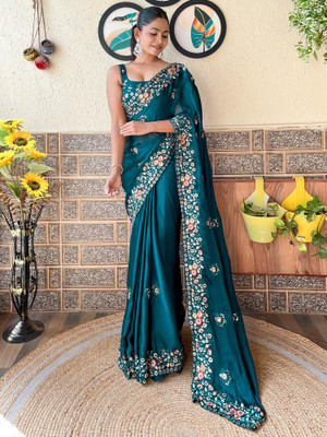 Divastri Embellished Bollywood Chiffon Saree(Dark Blue)