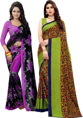ANIRAV Printed Daily Wear Georgette Saree(Pack of 2, Dark Blue, Black)