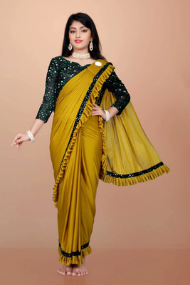 VRAJTEX FAB Embellished Bollywood Lycra Blend Saree(Mustard)