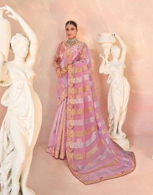 Laxmipati sarees Embroidered Bollywood Organza Saree(Pink)