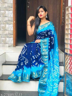 shreeji creation Self Design Bandhani Art Silk Saree(Dark Blue)