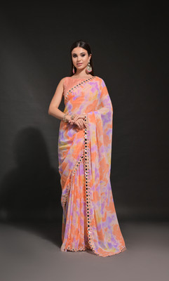 Dwiza Enterprise Self Design, Embellished, Embroidered, Dyed Bollywood Georgette Saree(Orange)