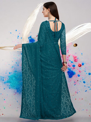 NEXA Self Design Bollywood Net Saree(Blue)