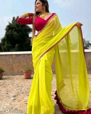 charmie designer Printed Bandhani Georgette Saree(Cream)
