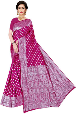 Radharani fusion Woven Banarasi Jacquard Saree(Pink, Silver)