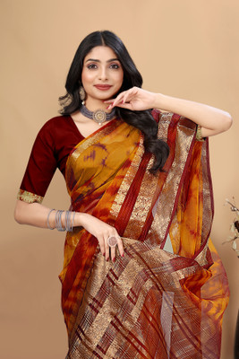 Aarunika IC Printed, Striped Bandhani Organza Saree(Multicolor)