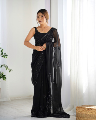 THEREMIUM ENTERPRISE Self Design Bollywood Georgette Saree(Black)
