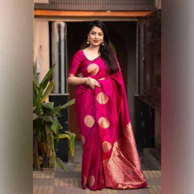 CKDESIGNER Solid/Plain Banarasi Jacquard Saree(Pink)