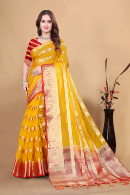 Aarunika MNT Woven Bollywood Organza Saree(Yellow)