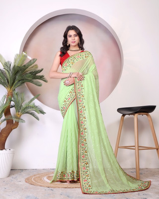 MAHADEV Self Design Bollywood Georgette Saree(Light Green)