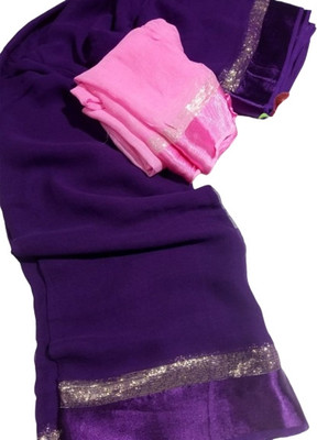 VRISE Solid/Plain Bollywood Viscose Rayon Saree(Pack of 2, Purple)