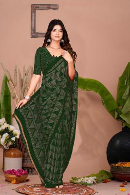 PinkEVE Printed Bollywood Georgette, Chiffon Saree(Dark Green)